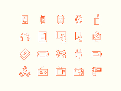Modern Devices Icons design device electronic icon line minimal outline red set technology thin