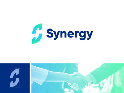 Synergy logo [WIP] communication construction gradient grid handshake logo modern startup synergy