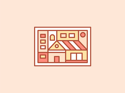 House flat frame house illustration line minimal pastel town