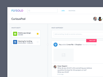 FlySolo crm designer flysolo freelancer integrations jobs timeline