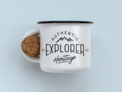 Authentic Explorer Heritage - Enamel Mug calligraphy cork drawing enamel explorer gear heritage illustration lettering mountain mug