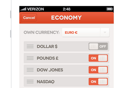 Economy Section Settings @2x app currency dollar dow economy euro ios iphone jones nasdaq pound settings