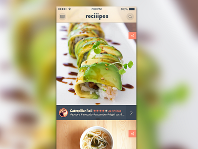 recipe feed ui iOS7 app design flat food ios7 iphone app recipes ui design