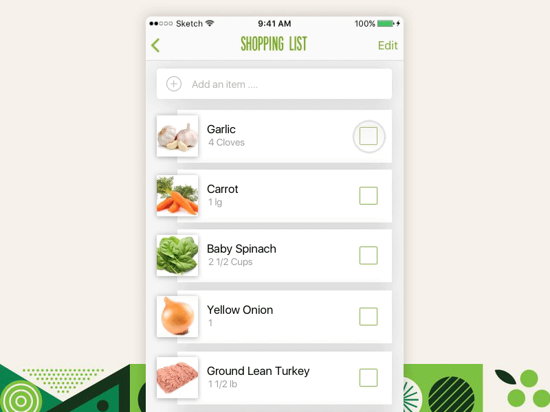 shopping list drag & drop concept animation drag and drop gestures interaction ios prototype ui design