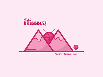 Hello dribbble! flat flat design mountain outline outline illustration sunshine