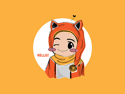Hello doodle flat illustration fox hello illustration orange portrait self portrait