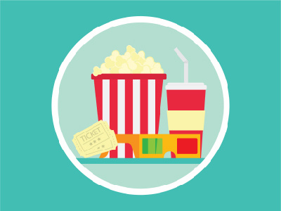 Ready to watch a Movie 3d glasses beverage cinema cola design drink flat illustration movie popcorn ticket vector