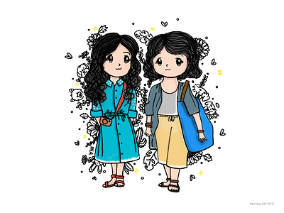 Twins birthdaygift doodle drawing gift girls illustration twins