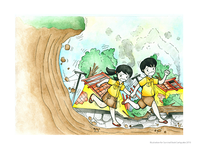 Earthquake earthquake illustration kids mixmedia scout survivalbook watercolor