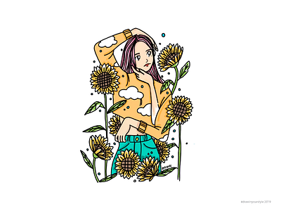 Sunflower girl art doodle draw flower gigitz girl illustration sunflower