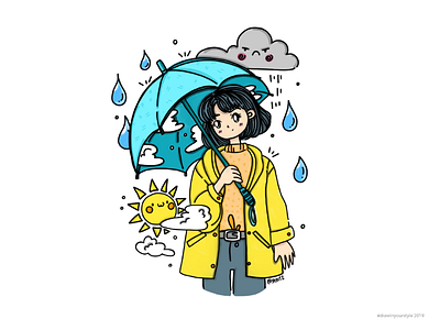 Rainy girl cute doodle draw gigitz girl illustration rain style