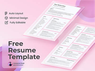 Minimal Resume Template Design in Figma design figma figma template graphic design material design minimal resume design resume design template ui