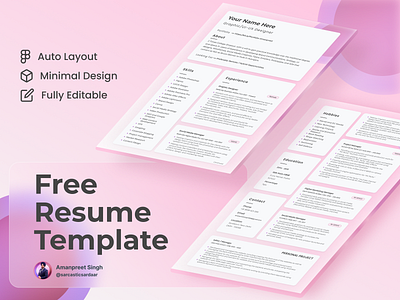 Minimal Resume Template Design in Figma