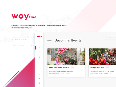 Way care care charity clean dashboard events landing page red vendor