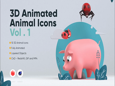 3D Animated Animals Vol. 1 3d animated animals animation bee design elephant graphic design hippo icon icons illustration jellyfish ladybug motion graphics pig pufferfish shark snake spider ui