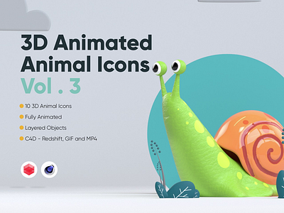 3D Animated Animals Vol. 3 3d animated animals animation branding caterpillar design frog giraffe graphic design icon icons illustration mouse panda scorpion snail turtle ui walrus whale