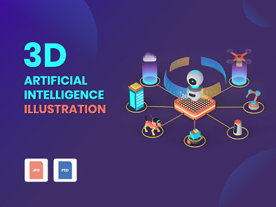 3D Artificial Intelligence Illustration 3d ai artificial intelligence branding design graphic design illustration jpg psd ui ux vector