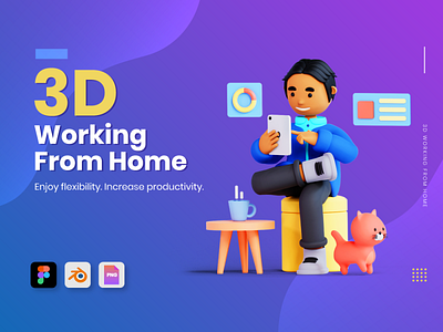 3D Working From Home Illustration 3d blender branding design figma graphic design illustration png ui ux vector work from home