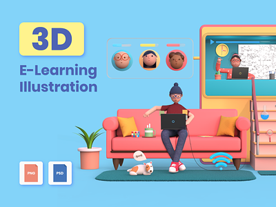 3D E-Learning Illustration 3d branding design e learning graphic design illustration learning png psd ui ux vector