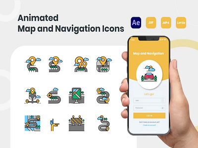 Map and Navigation Animated Icons 2d animated animation branding design icons illustration lottie ui ux