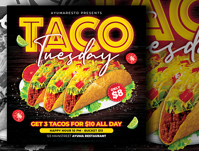 Taco Tuesday Flyer Template advertising event flyer fast food flyer fast food menu flyer flyer design flyer template food delivery food flyer food menu flyer instagram template menu design template menu flyer menu template mexican food print design print template restaurant flyer taco tuesday template