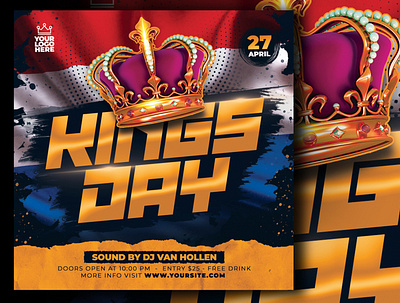 Kings Day / Koningsdag Flyer crown dutch event event flyer flyer flyer design flyer template kings kings day koningsdag mockup psd netherlands party flyer print template psd design psd flyer psd template template template design