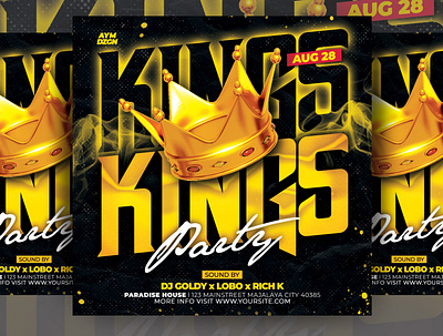 Kings Party Flyer album cover album design cover art cover design event flyer flyer flyer design flyer template gold graphic design kings mixtape cover music cover album poster print template template