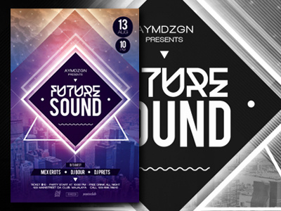 Future Sound Flyer abstract flyer design flyer template future minimal music poster skyline sound urban