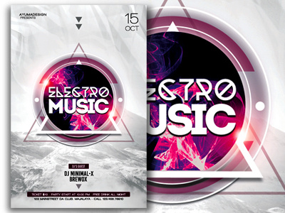 Electro Music Flyer Template abstract event flyer flyer design flyer template minimal music flyer poster print design simple template white