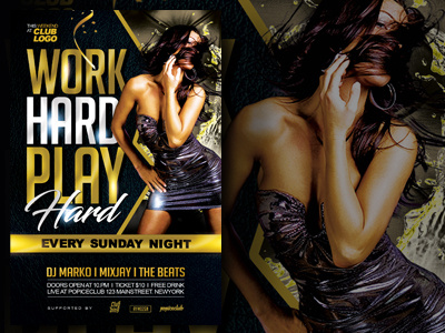 Work Hard Play Hard Flyer Template advertising club concert dj event flyer flyer flyer template music poster poster template print template sexy