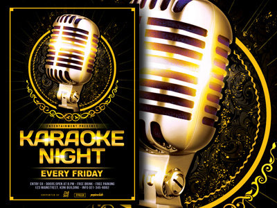 Karaoke Night Flyer advertising club event flyer design flyer template gold karaoke nightclub party print design print template