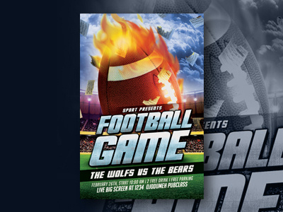 Football Game Flyer Tempate burn event fire flyer flyer sport flyer template football mockup postcard poster sport design template