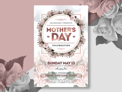 Mother's Day Flyer Template floral flower flyer design flyer template greeting card illustration invitation mock up moms mothers day template