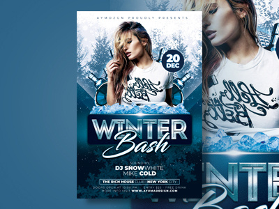 Winter Bash Flyer Template blue and white event flyer flyer design flyer template mock up poster poster design print template winter winter bash winter flyer winter is coming winter party