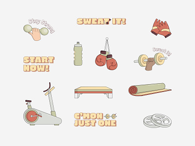 Retro Colors Gym Set digitalart graphic design illustration retro sticker