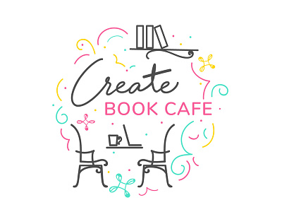 Create book cafe brand and identity illustration logo deisgn monoline