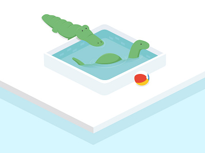 Dino Pool 2d 3d crocodile dinosaur geometric illustration isometric summer swimming pool