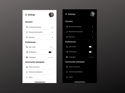 Daily UI 007 Setting Design app design ui