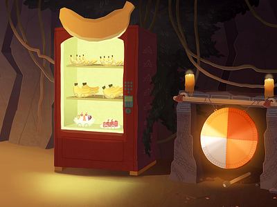 Night Zookeeper - Monkey Mountain 2d illustration animation art background design banana character design digital digital art digital illustration drawing gong illustration monkey photoshop vending machine