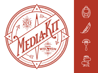 2013 Wisconsin Media Kit Logo & Icon Set arrows compass feather fork icons lantern logo stump type wisconsin