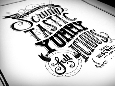 Scrumptious Type fancy food fork hand done knife pen and ink plate script typography wisconsin