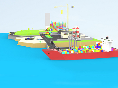 #6 3d cars cubic docks lowpoly port ship sky tetris tetrislandia wip