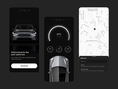 Tesla mobile app app app store application car app clean clean design dark dark mode designer interface tesla ui ui designer vehicles