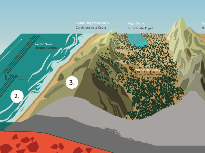 Restless Earth illustration museum interactive subduction zone