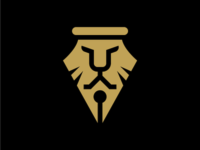 Lion Pen Logo editor icon ink lion face lion head lion logo lion pen lion vector logo modern logo negative space logo pen logo pictorial mark simple logo write