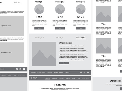 Website Wireframes black and white circles grayscale marketing pages rectangles screens website wireframes