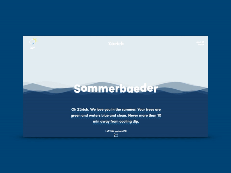 Sommerbaeder v2 - Homescreen animation swimming waves weather zurich