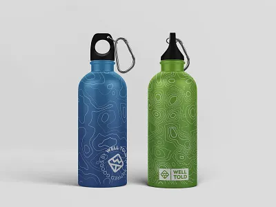 Well Told - Water Bottle Maps Design adventure logo brand identity branding letter logo logo logo design logotype outdoor badge outdoor logo packaging packaging design topography visual identity wt letter logo