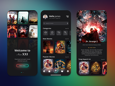 Neon XXI | Movie Stream App design mobile app movies ui
