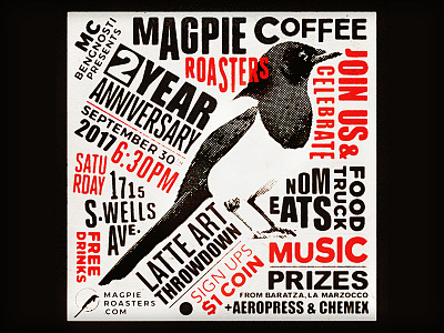 2 Year Anniversary coffee flyer magpie party poster promotional roaster